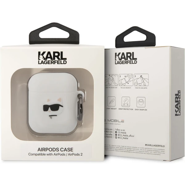 Karl Lagerfeld 3D Logo NFT Choupette Head Silikónové puzdro Airpods 1/2 biele - Puzdra - Obrázok X30L300401