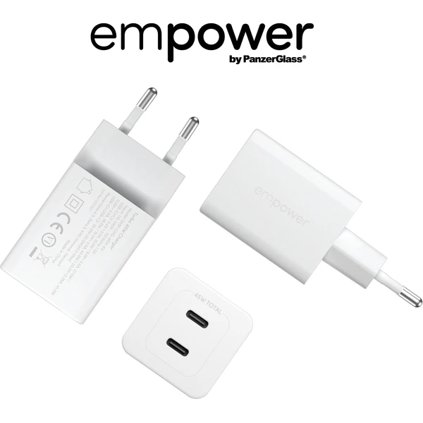 PanzerGlass® empower nabíjačka Turbo GaN (45 W) 2x USB-C, biela - Nabíjačky - Obrázok X53J000K01