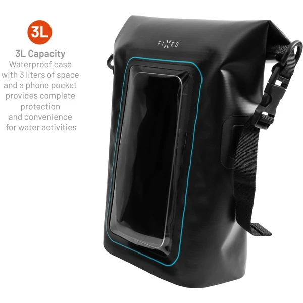 FIXED Float Bag 3L vodeodolný vak s vreckom pre mobilný telefón čierny - Puzdra - Obrázok X555000N01
