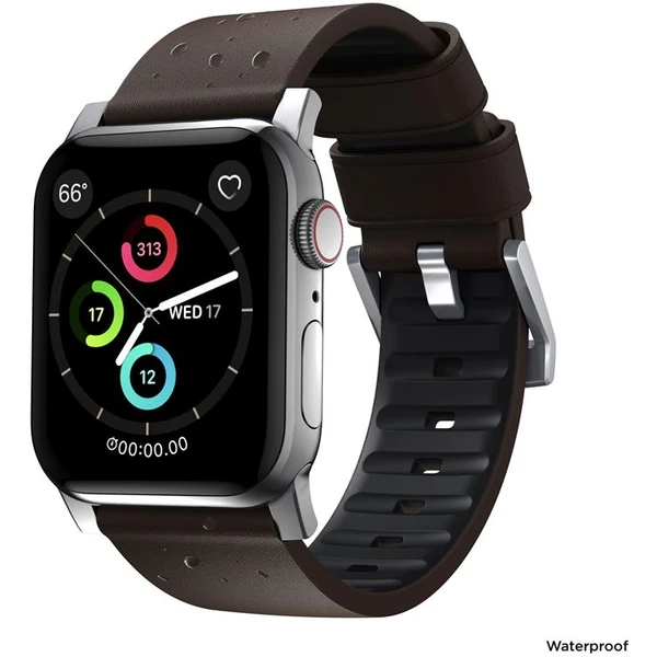 Nomad Active Strap Pro hydrofóbny kožený remienok Apple Watch 49/46/45/44/42mm hnedý/strieborný - Remienky - Obrázok X5G1000K01