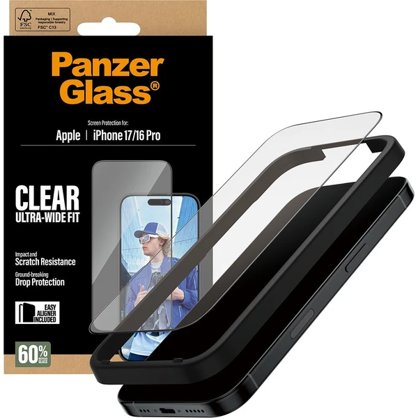 PanzerGlass® Ultra-Wide Fit sklo Apple iPhone 17/16 Pro s inštalačným rámčekom - Ochranné fólie a sklo - Obrázok X5KH000K01