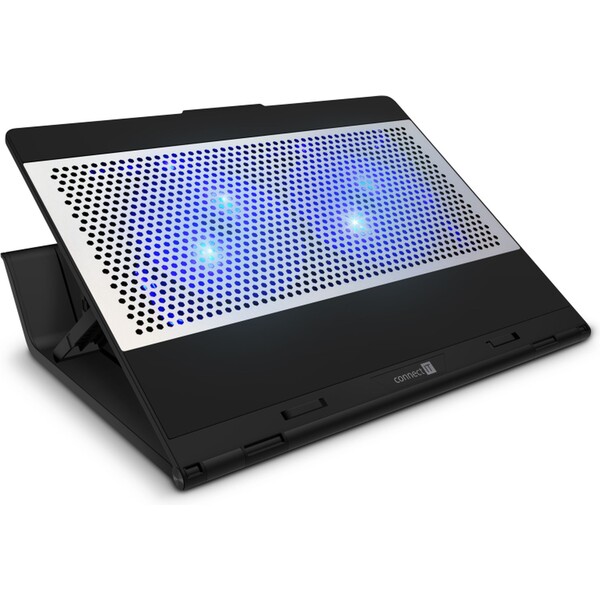 CONNECT IT FrostBlast chladiaca podložka pod notebook s modrým podsvietením čierna