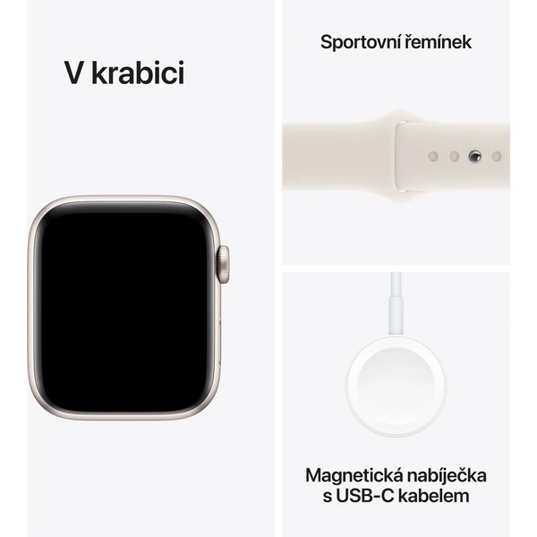 Apple Watch SE (2024) 44mm Hviezdne biely hliník s hviezdne bielym športovým remienkom S/M - Inteligentné hodinky - Obrázok X5Q7000K01
