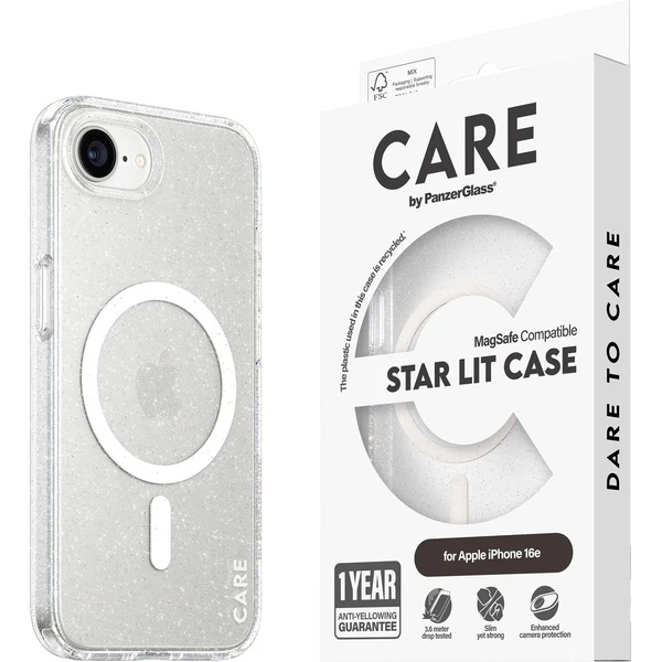PanzerGlass® CARE kryt Apple iPhone 17e/16e MagSafe Star Lit trblietavý/biely - Puzdra - Obrázok X7GD000J01