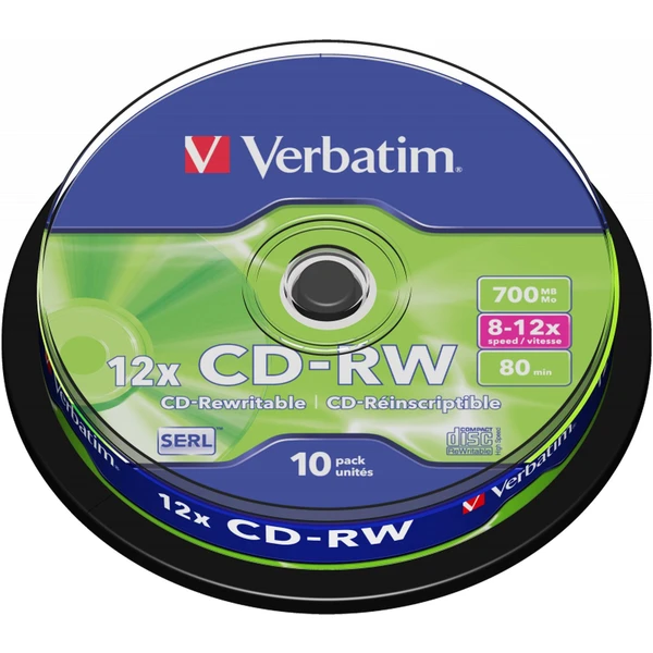 VERBATIM CD-RW(10 ks)Spindle/8x-12x/High Speed/DLP/700MB - Optické disky - Hlavný obrázok