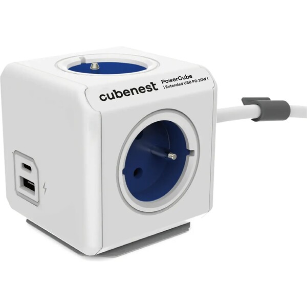 CubeNest PowerCube Extended USB PD 20W, A + C, 1.5m kábel, modrá