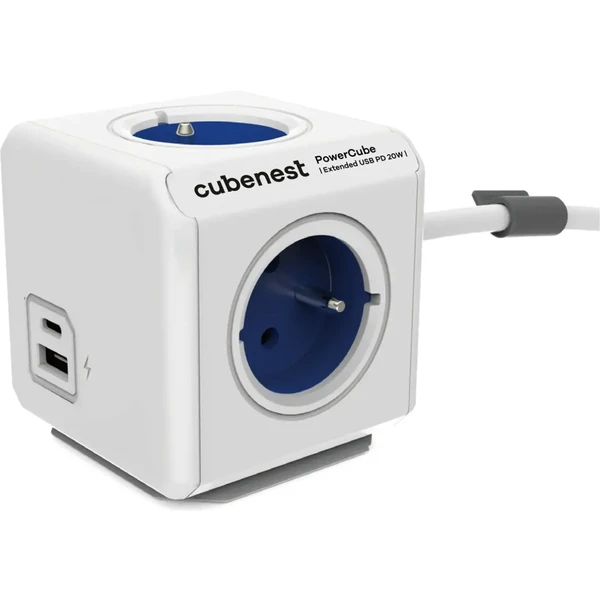 CubeNest PowerCube Extended USB PD 20W, A + C, 1.5m kábel, modrá - Zásuvky - Hlavný obrázok