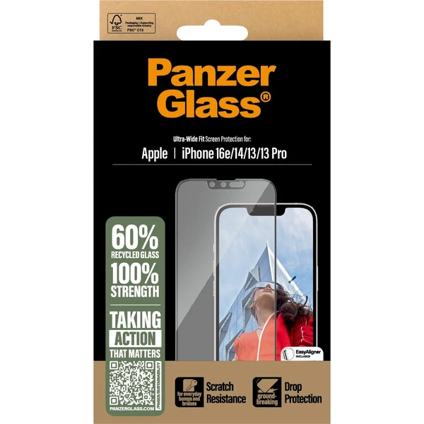 PanzerGlass® Ultra-Wide Fit sklo Apple iPhone 17e/16e/14/13/13 Pro s inštalačným rámčekom - Ochranné fólie a sklo - Obrázok X8GD000J01