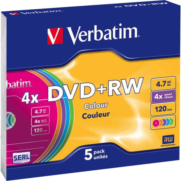 VERBATIM DVD+RW(5 ks)Slim/Colour//4x/DLP/4.7GB - Optické disky - Hlavný obrázok