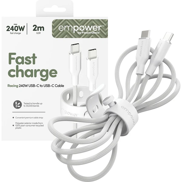 PanzerGlass USB-C/USB-C napájací kábel 240W 2m biely - Káble a redukcie - Obrázok X93J000K01