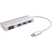 PremiumCord Adaptér USB 3.1 Type-C male na VGA female + 3x USB 3.0 strieborný - USB huby