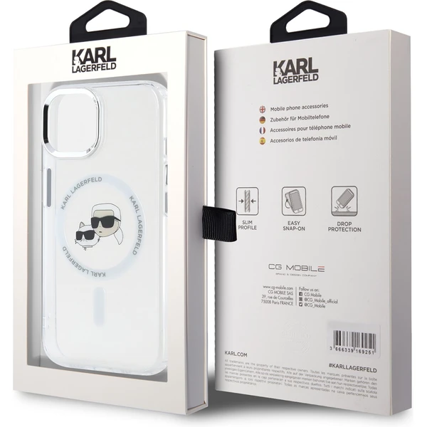 Karl Lagerfeld IML K&CH Heads Metal Frame MagSafe zadný kryt iPhone 15 číry - Puzdra - Obrázok XBO5000J01