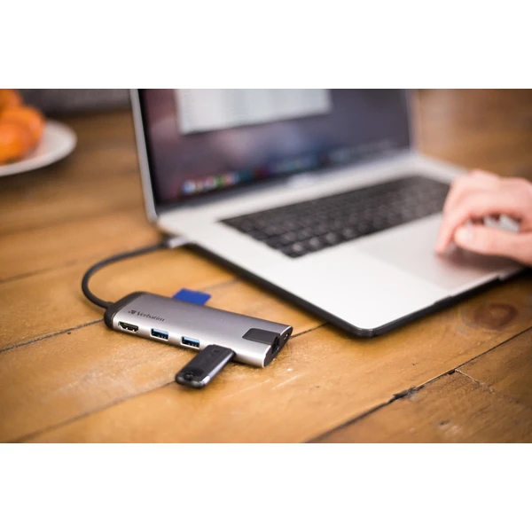 Verbatim USB-C Multiport HUB, 3x USB 3.0, 1x USB-C, HDMI, LAN, SD, microSD dokovacia stanica šedá - Dokovacie stanice - Obrázok XBOR000301