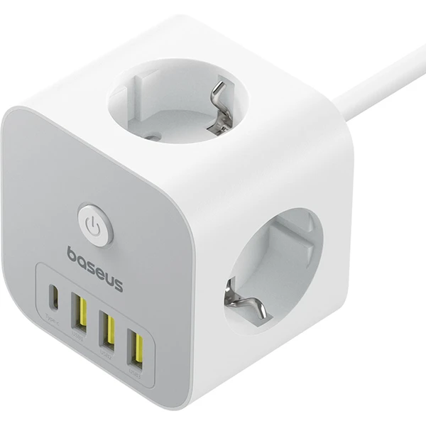 Predlžovací kábel Baseus PowerCombo Cube 3x zásuvka + 3x USB + 1x USB-C 20W 1.5m biely - Nabíjačky - Obrázok XEGE000L01