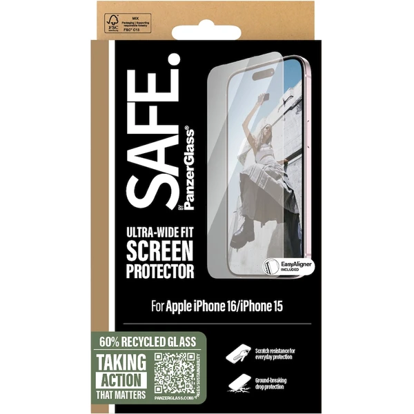 PanzerGlass® SAFE Ultra-Wide Fit Apple iPhone 16/15 - Ochranné fólie a sklo - Obrázok XF08000P01