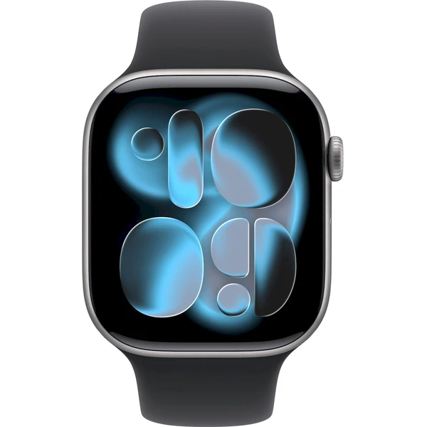 Apple Watch Series 11 Cellular (42mm) Vesmírne šedý hliník s čiernym športovým remienkom S/M - Inteligentné hodinky - Obrázok XFQH000K01