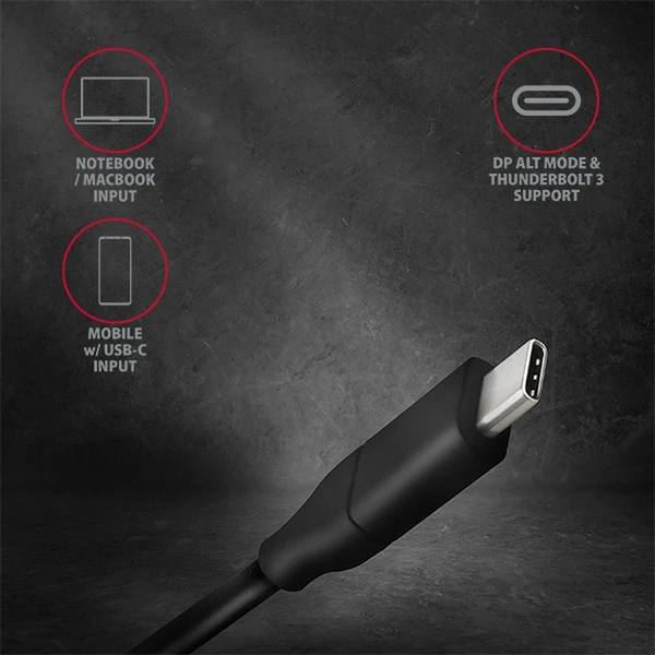 AXAGON USB-C/DisplayPort 1.2 kábel 4K 1,8m čierny - Káble a redukcie - Obrázok XI7HF00101