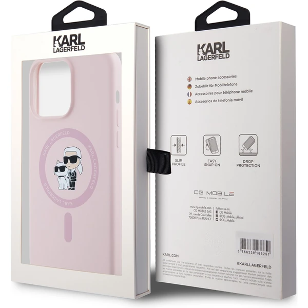 Karl Lagerfeld Liquid Silicone Karl and Choupette Magsafe zadný kryt iPhone 15 Pre ružový - Puzdra - Obrázok XJP5000J01