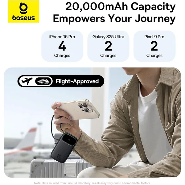 Baseus EnerFill FC31 Qpow 3 20000mAh powerbanka, 45W, s káblom USB-C a Lightning čierna - Powerbanky - Obrázok XMBQ000K01