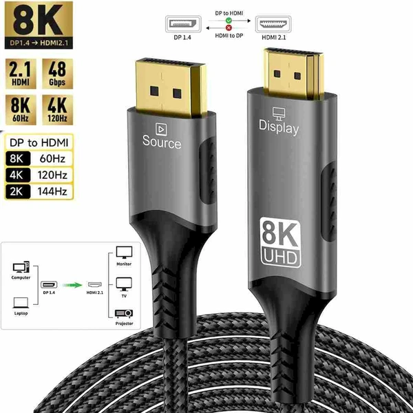 PremiumCord DisplayPort 1.4/HDMI 2.1 kábel 8K 2m čierny - Káble a redukcie - Hlavný obrázok