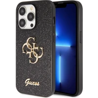 Guess PU Fixed Glitter 4G Metal Logo kryt iPhone 15 Pro Max čierny - Puzdra