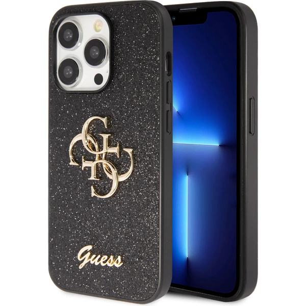 Guess PU Fixed Glitter 4G Metal Logo kryt iPhone 15 Pro Max čierny - Puzdra - Hlavný obrázok