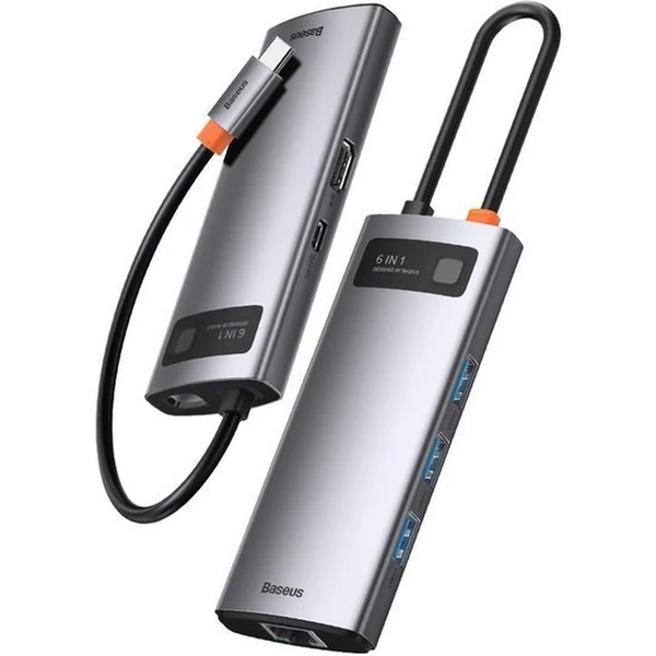 BASEUS HUB Metal Gleam Series 6-in-1 Multifunctional Type C Docking Station CAHUB-CV0G Gray - USB huby - Hlavný obrázok