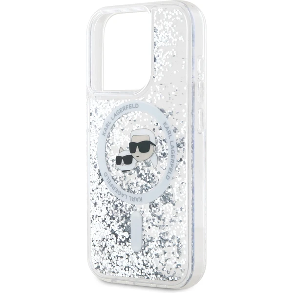 Karl Lagerfeld Liquid Glitter Karl and Choupette Heads MagSafe zadný kryt pre iPhone 15 Pro Max číry - Puzdra - Obrázok XUS6000L01