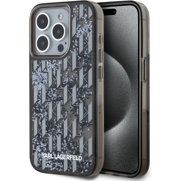 Karl Lagerfeld Liquid Glitter Monogram Gradient zadný kryt pre iPhone 15 Pro Max čierny - Puzdra - Hlavný obrázok