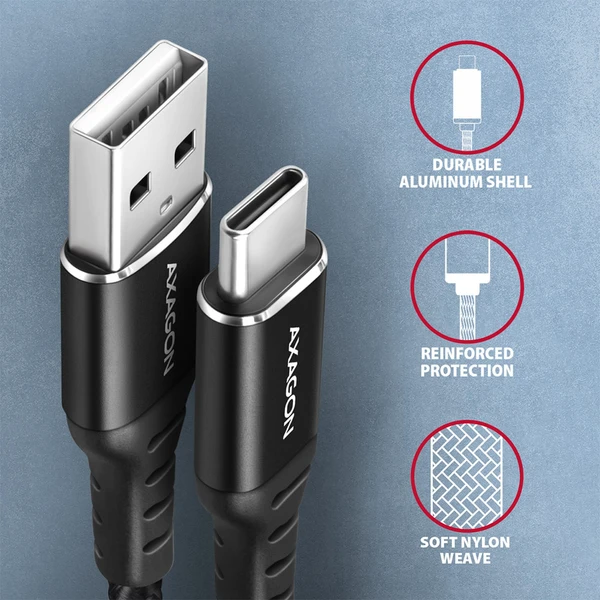 AXAGON BUCM-AM20AB kábel USB-C - USB-A 2m čierny - Káble - Obrázok Y0P0000K01