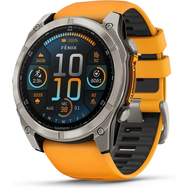 Garmin fenix 8 AMOLED Sapphire 51 mm titánové s oranžovým remienkom - Inteligentné hodinky - Hlavný obrázok