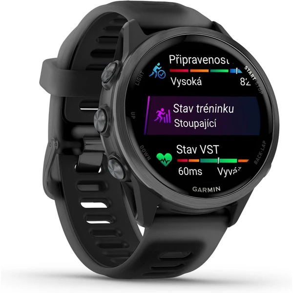 Garmin Forerunner 570 42 mm tmavo šedá hliníková luneta s čiernym polopriehľadným remienkom - Inteligentné hodinky - Obrázok Y2HF000P01
