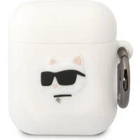Karl Lagerfeld 3D Logo NFT Choupette Head Silikónové Puzdro pre Airpods 1/2 White - Puzdra
