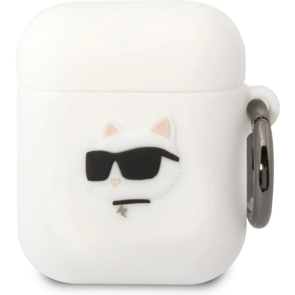 Karl Lagerfeld 3D Logo NFT Choupette Head Silikónové puzdro Airpods 1/2 biele - Puzdra - Hlavný obrázok
