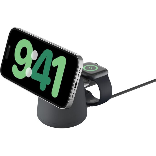 E-shop Belkin BOOST CHARGE™ PRE Qi2 15W 2v1 Nabíjací MagSafe stojanček pre iPhone/Apple Watch/AirPods tmavo