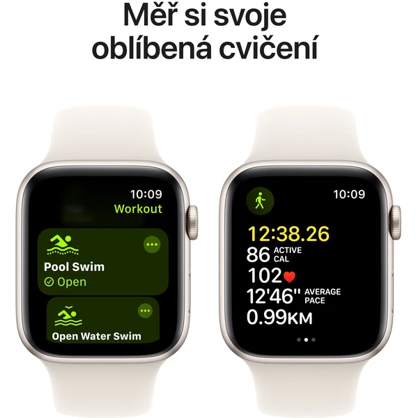 Apple Watch SE (2024) 44mm Hviezdne biely hliník s hviezdne bielym športovým remienkom S/M - Inteligentné hodinky - Obrázok Y5Q7000K01
