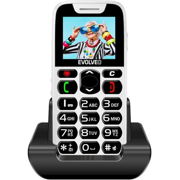 EVOLVEO EasyPhone mobilný telefón pre seniorov s nabíjacím stojanom biely - Mobilné telefóny - Obrázok Y6AE000P01