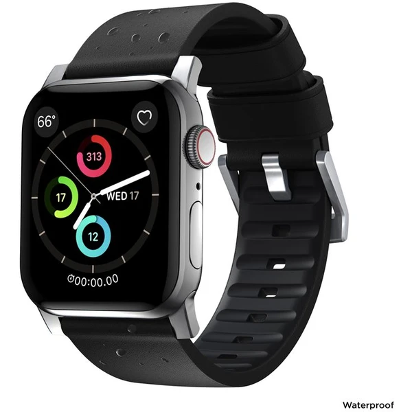 Nomad Active Strap Pre hydrofóbny kožený remienok Apple Watch 49/45/44/42mm čierny/strieborný - Remienky - Obrázok Y6G1000K01