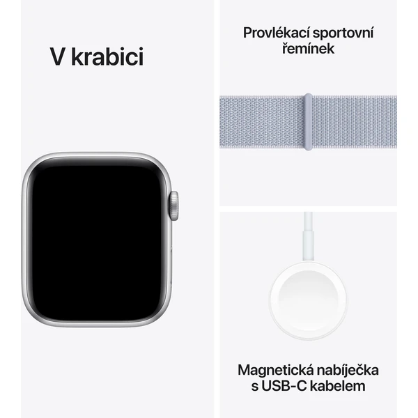 Apple Watch SE (2024) 44mm Strieborný hliník s oblačne modrým prevliekacím remienkom - Inteligentné hodinky - Obrázok Y6Q7000K01