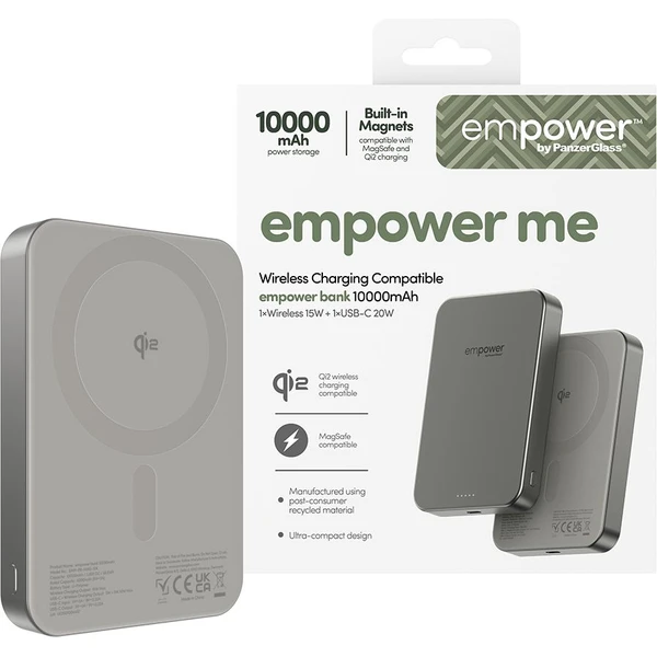 PanzerGlass® empower bezdrôtová Qi2 powerbanka 10000 mAh, MagSafe, sivá - Powerbanky - Obrázok Y73J000K01