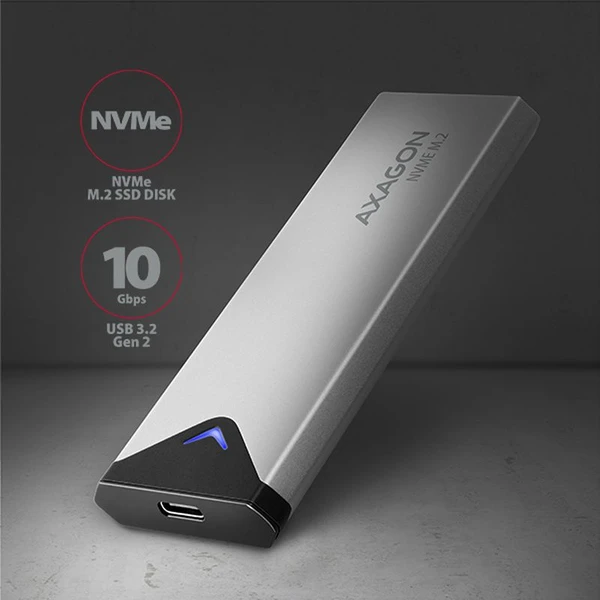 AXAGON EEM2UG2 USBC 3.2 Gen 2 M.2 NVMe SSD kovový box dĺžka 42 až 80 mm - Externé boxy - Obrázok Y77HF00101