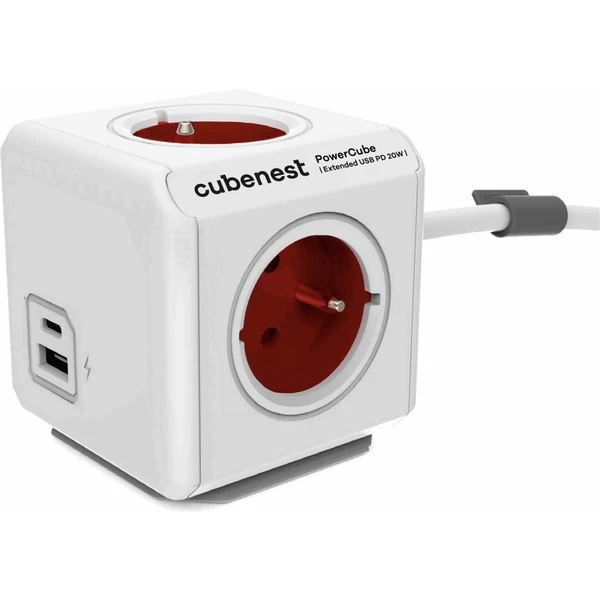 CubeNest PowerCube Extended USB PD 20W, A + C, 1.5m kábel, červená - Zásuvky - Hlavný obrázok