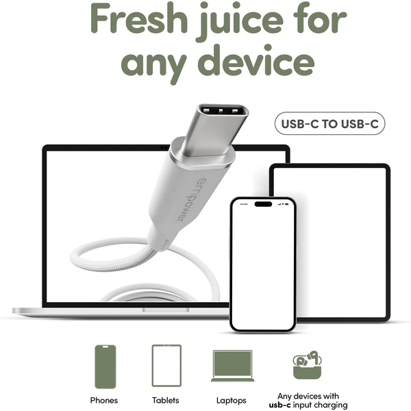 PanzerGlass USB-C/USB-C napájací kábel 240W 1,2m biely - Káble a redukcie - Obrázok Y83J000K01