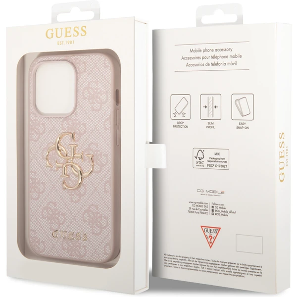 Guess PU 4G Metal Logo kryt iPhone 15 Pre Max ružový - Puzdra - Obrázok Y972000N01