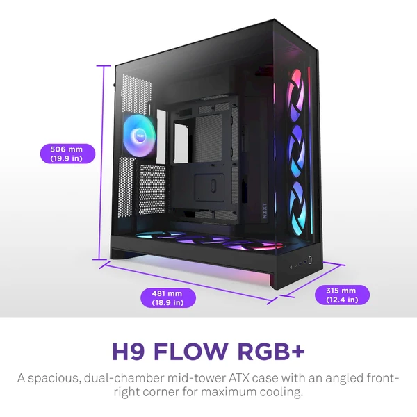 NZXT H9 Flow RGB+ čierna - Počítačové skrine - Obrázok YA7K000K01