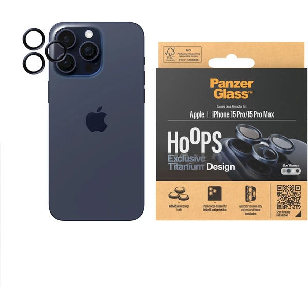 PanzerGlass HoOps ochranné krúžky Apple iPhone 16 Pro/16 Pro Max/15 Pro/15 Pro Max - modrý titán - Ochranné fólie a sklo - Obrázok YAD1000O01