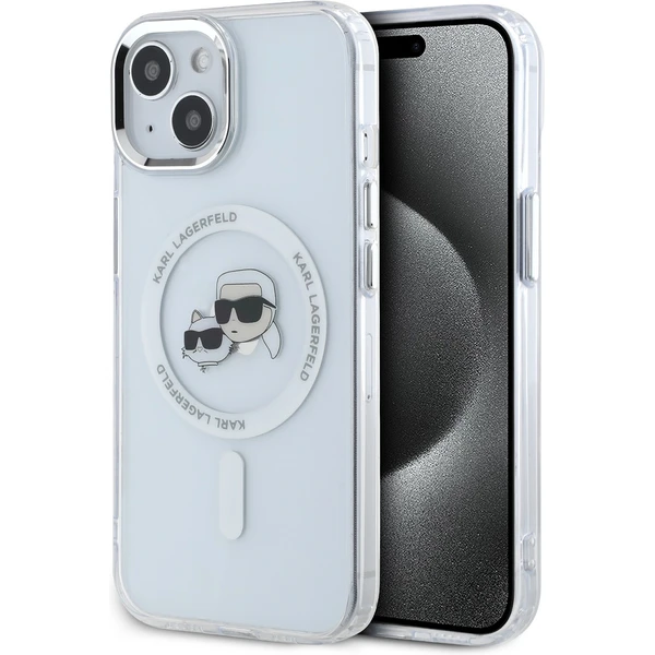 Karl Lagerfeld IML K&CH Heads Metal Frame MagSafe zadný kryt iPhone 15 číry - Puzdra - Hlavný obrázok