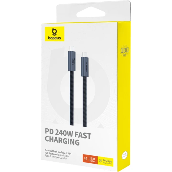 Dátový kábel Baseus Flash USB-C/USB-C 1m 240W čierny - Káble - Obrázok YCGE000L01