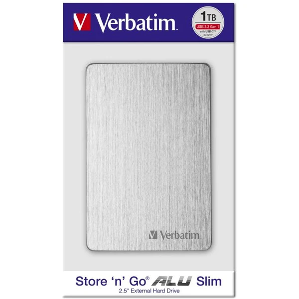 VERBATIM Store 'n' Go HDD 1TB USB 3.2/USB-C Gen 1 ALU Slim strieborný - Pevné disky - Obrázok YCL8700301