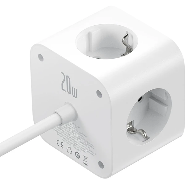 Predlžovací kábel Baseus PowerCombo Cube 3x zásuvka + 3x USB + 1x USB-C 20W 1.5m biely - Nabíjačky - Obrázok YEGE000L01